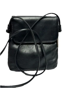 Vintage Giani Bernini Leather Crossbody Front Flap Snap Purse Blk Leather Lined - Picture 1 of 8