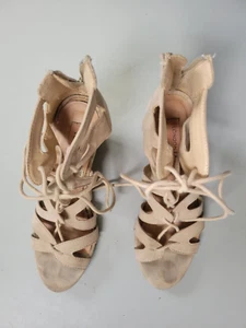 London Rag Womens Leather Zip Wedge Heels Gladiator Sandals Beige Size 4 - Picture 1 of 7