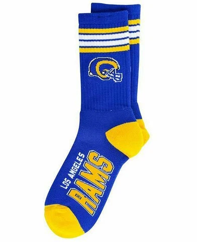 Log Angeles Rams NFL Retro Helmet Mens Large Stripe Crew Socks Royal Stafford Cover