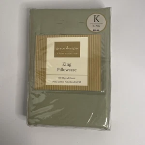 Set of 2 Grace Designs King Pillowcases Sage Green Cotton/Poly Blend New - Picture 1 of 2