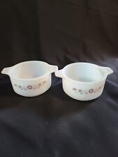 2 vintage Pyrex dishes brown daisy milk glass