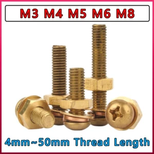 Brass Phillips Screws Bolts with Washers & Nuts Metric M3 M4 M5 M6 M8 - Picture 1 of 62