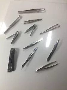 Lot Of 11 Vintage Tweezers , Flat, Slant , Tweezers Nail Etc - Stainless Steel - Picture 1 of 6