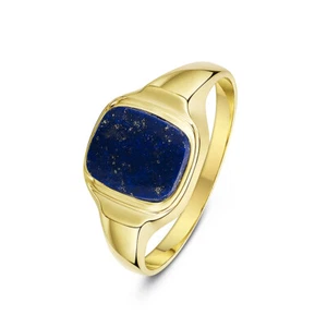 Hombres 9ct Oro Amarillo Sello Anillo Azul Lapis Cushion-Shaped GB - Imagen 1 de 6