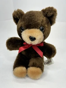 Peluche orsacchiotto vintage Russ Bashful orsacchiotto marrone rosso fiocco 7,5" bambola taglia Corea - Foto 1 di 10