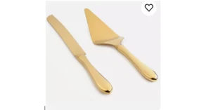 Gold Cake Knife and Server Set Cake Server & Knife Set of 2 with Serrated Blade - Picture 1 of 1