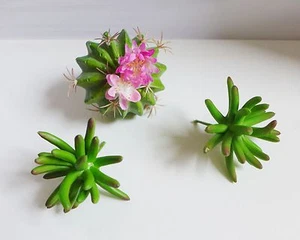 3 Pcs Artificial Plants Pink Blooming Cactus Ball Mini Succulents Grass - Picture 1 of 3