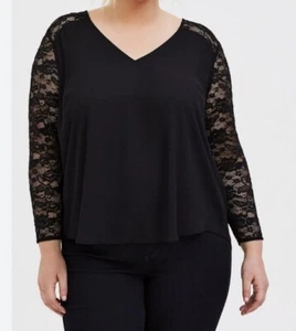 Torrid Blouse Woman Plus 4X Fairy Whimisgoth Black Floral Lace Long Sleeve New - Picture 1 of 7