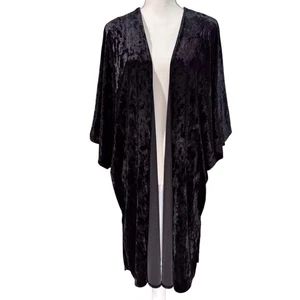 Schwarze Crushed Samt Long Strickjacke Staubtuch Damen XL 1X Dark Whimsigoth Gothic - Bild 1 von 7
