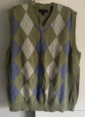Vintage Club Room Green Argyle XL Vneck Sweater Vest 100% Cotton Y2K - Image 1 of 3