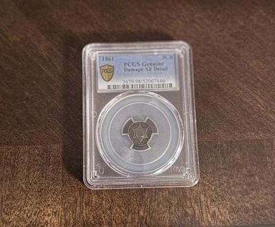 1861 THREE CENT SILVER XF-damaged - Image 1 of 2