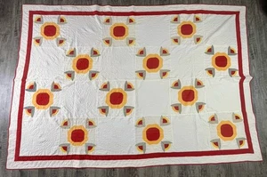 Antique Handmade Quilt Caesar Crown Turkey Red Cheddar’s Hand stitched 58” x 80” - Picture 1 of 16