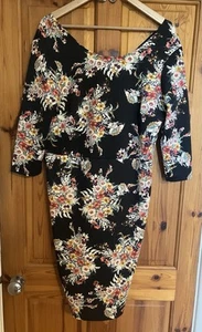 So Fabulous Scuba BodyconDress Size 18 Black Floral Pattern - Picture 1 of 19