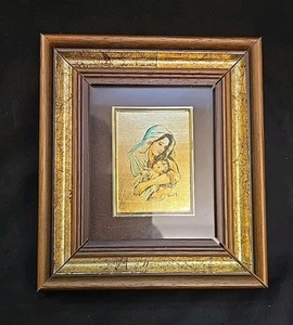 Miniatura pintada a mano sobre hoja de oro Virgen y Niño Jesús hecha en Italia - Imagen 1 de 6