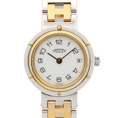 Reloj Pulsera HERMES Clipper CL2.440 Cuarzo Chapado en Oro Acero Inoxidable Usado Mujer Foto 1 de 4