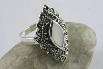 Anello In Argento 925 Con Pietra Lunare E Marcasite Da Donna / 114 - Immagine 1 di 4