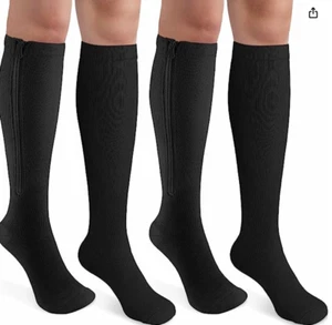 2 pares de calcetines de compresión con cremallera L/XL para mujer y hombre 15-20 punta cerrada hasta la rodilla - Imagen 1 de 6