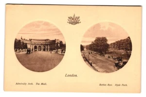 Postal Inglaterra Londres Doble Vista Arco del Almirantazgo, Rotten Row, Hyde Park c.1900 - Imagen 1 de 2