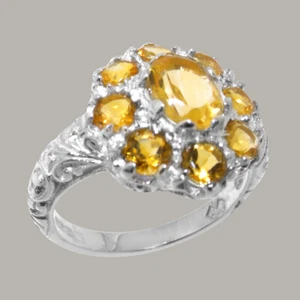 Solid 9k White Gold Natural Citrine Womens Cluster Ring - Sizes 4 to 12 - Picture 1 of 5