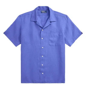 POLO HOMME NEUF RALPH LAUREN COUPE CLASSIQUE CHEMISE DE CAMP EN LIN BLEU - Photo 1/1