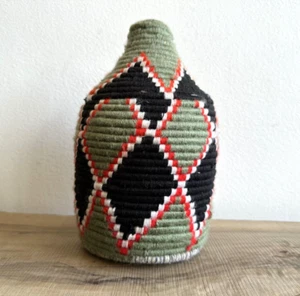Hand-Woven Berber Basket Handmade Moroccan Wicker Basket Straw Abstract Boho - Picture 1 of 5
