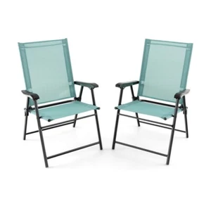 Set of 2 Patio Outdoor Folding Portable Dining Chair w/Armrests and Metal Frame - Picture 1 of 9