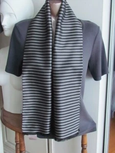 Silk Mans Double Layer Opera Scarf Vintage Black Grey Perry Ellis New Tag - Picture 1 of 11