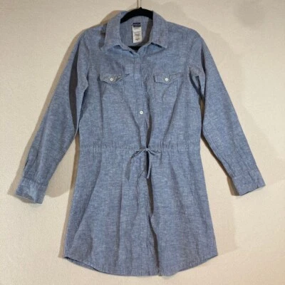 Patagonia Blue Chambray Shirt Dress Sz Sm Casual Natural Hemp Cotton Tie Waist - Image 1 of 4