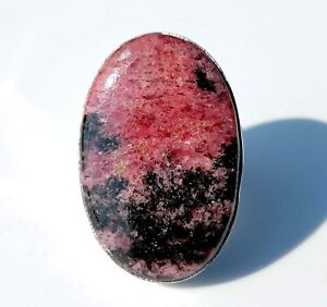 Large Ring ! Rhodonite Gemstone 925 Silver Plated Christmas Jewelry Gift