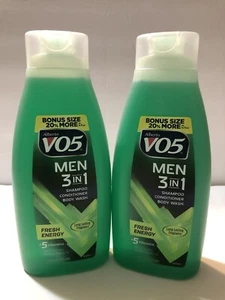 2 VO5 Men's 3in1 Shampoo, Conditioner, Body Wash Fresh Energy Scent 18 oz Each. - Picture 1 of 3