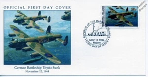 1944 WWII SINKING OF BATTLESHIP TIRPITZ RAF LANCASTER TALLBOY Bomb Stamp FDC - Picture 1 of 3