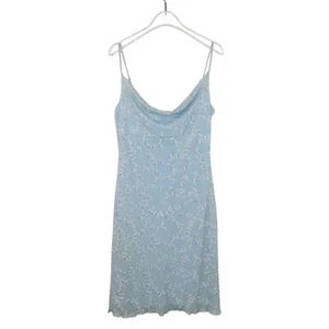 Y2k 2000s Vintage Weather Vane Light Blue Floral Spaghetti Strap Dress Small - Picture 1 of 7