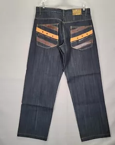 Evolution in Design Jeans Black Brown Back Pocket Design Size 36 x 32 inseam - Picture 1 of 17