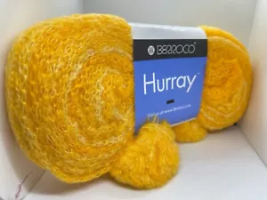 Berroco Hurray 8602 Glow Yellow Mohair Blend Scarf Yarn w Poms No knit necessary - Picture 1 of 4