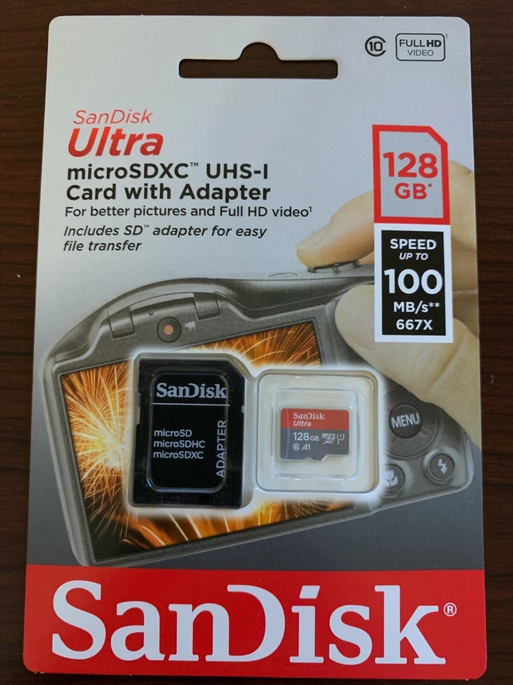 Brand New Sandisk Ultra 128GB Micro SDXC UHS-I Card with Adapter - Image 1 of 1