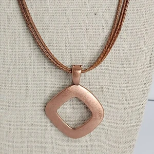Boho Premier Designs Copper Tone Pendant On 3 Strand Faux Leather Chain - Picture 1 of 10