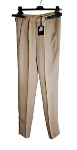 350 $ Neu mit Etikett Twinset Simona Barbieri Hose mit Gürtel Viskose beige hellbraun plissierte Taschen XS - Bild 1 von 6