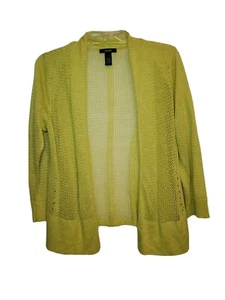 ALFANI Womens S Cardigan Open Front Stitch Neon Green - Picture 1 of 3
