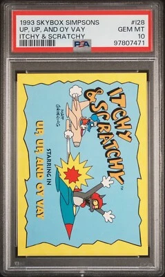 1993 Skybox Simpsons Itchy & Scratchy Up Up and Oy Vay I28 PSA 10 (Pop 2) - Image 1 of 2