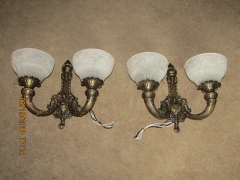 2  PEWTER SCONCES ORNATE 2 LRG BOWLS EA.. BRONZE EXC FINISH.NON MAG.15-1/2X12H Cover