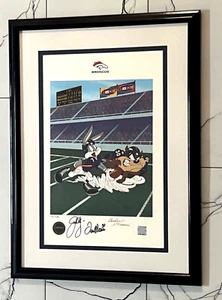 Framed LE Looney Tunes Lithograph Signed by John Elway & Terrell Davis #116/250 - Picture 1 of 5