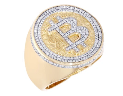 Bitcoin 0.49CT Real Diamond Pinky Ring 10K Yellow-White Gold - Image 1 of 4
