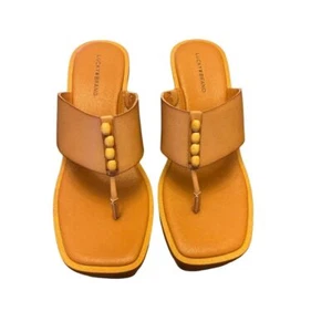 Lucky Brand Women's Brown Thong Sandal Size 8.5 Block Heel Summer - Picture 1 of 4
