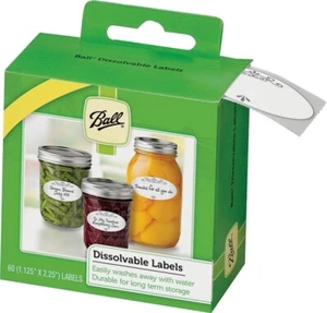 BALL PACK OF 60 DISSOLVABLE LABELS USE ON GLASS OR LIDS MADE IN USA-1358613 - Picture 1 of 1