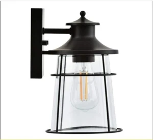NEW Hampton Bay Delano 1-Light Black Hardwired Outdoor Wall Lantern EW10991BK1 - Picture 1 of 6