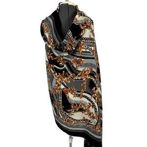 DANA XU Wool Scarf Wrap Pashmina Shawl Large 92 x 40 Gold Black Baroque Fringe - Picture 1 of 10