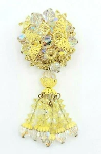 Rifas Goldtone Yellow Filigree Capped Cluster Tassel Dangle Brooch Signed - Picture 1 of 8