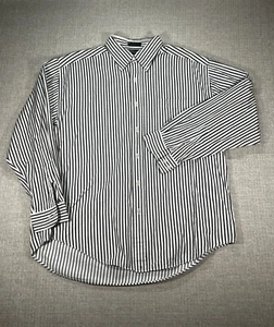 Hathaway Shirt Adult Large White Black Stripe Button Up Long Sleeve Golf Golfing - Picture 1 of 11