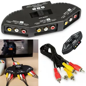 Fosmon 3 Port AV Composite RCA Selector Box Switch Splitter w/ Cable Cord Plug• - Picture 1 of 11
