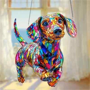 Dachshund Shaped Dog Suncatcher Stained Glass Effect Hanging Decoration *WOW* - Picture 1 of 3